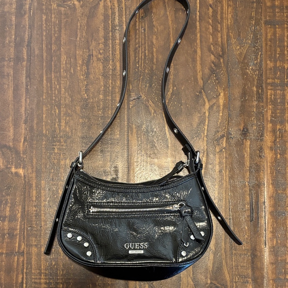 Guess Black Crossbody Bag with Silver Accents